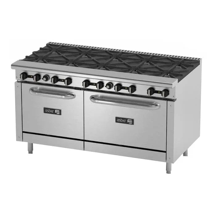 ESTUFA A GAS DE 10 FUEGOS ABIERTOS + 2 HORNOS 24" Y 36". RESTAURANT LINE